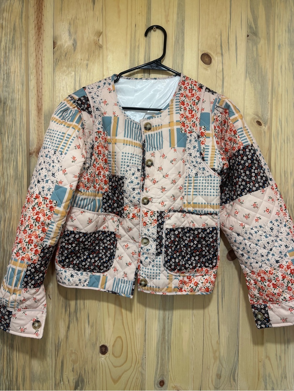 Source Unknown Quilted Patchwork Bomber Jacket - Pink Multi